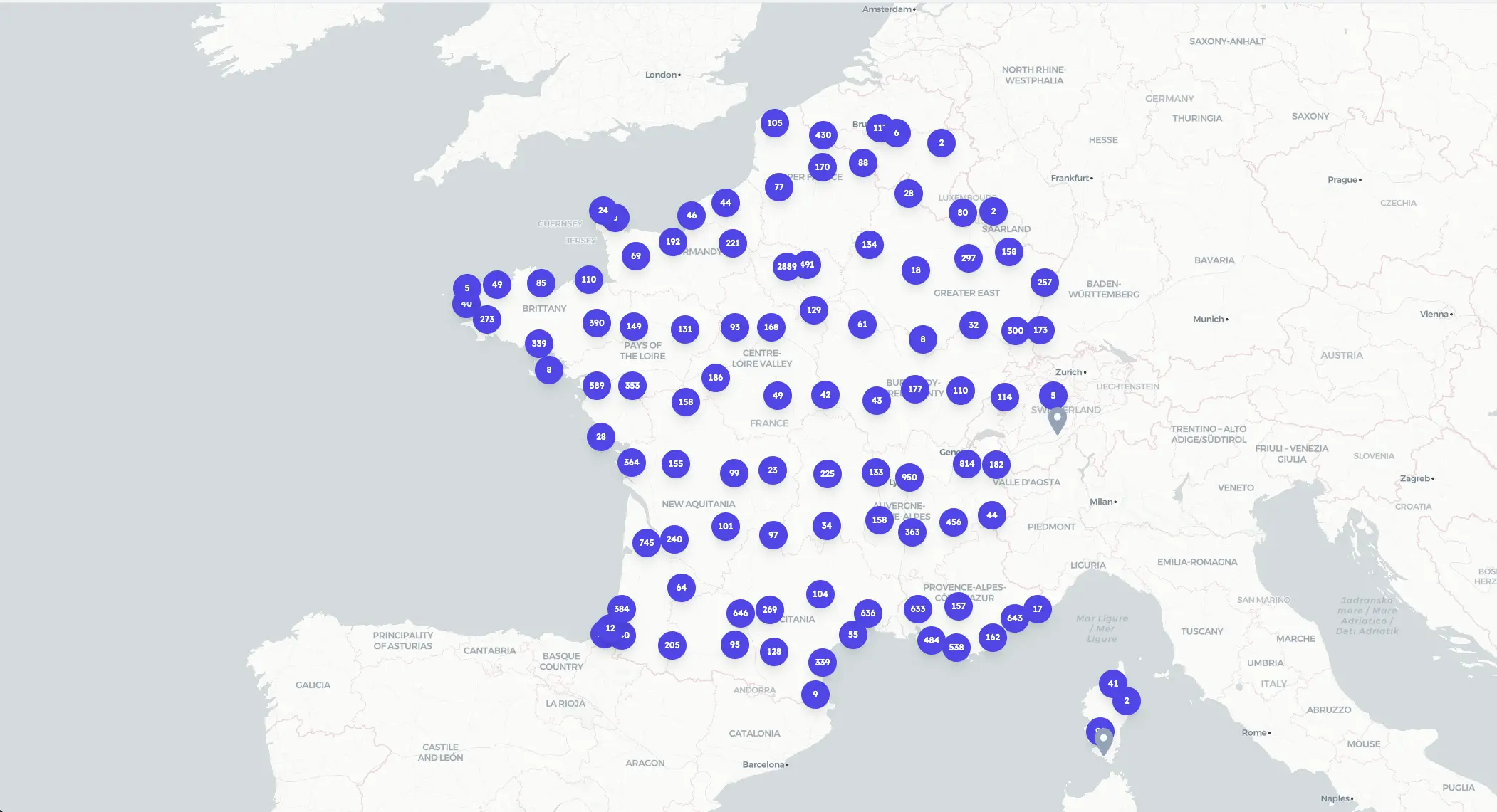 Aperçu de la carte des studios